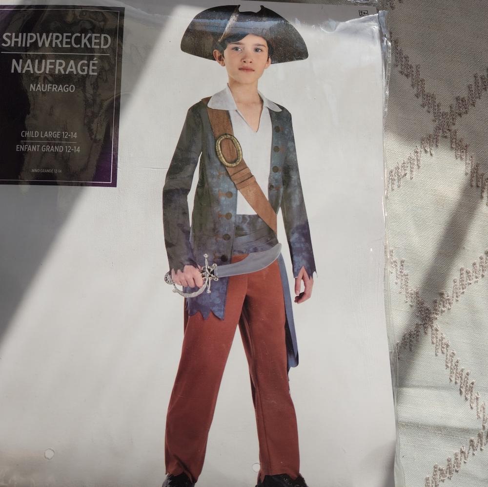 NWT Kids Shipwrecked Pirate Costume Size L 12-14 Halloween Brown Cream - Picture 3 of 5